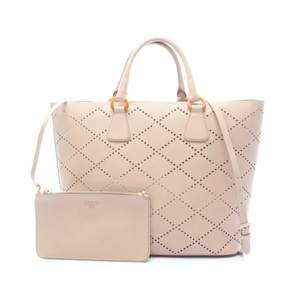 Prada Perforated Tote Bag Leather Beige Cream